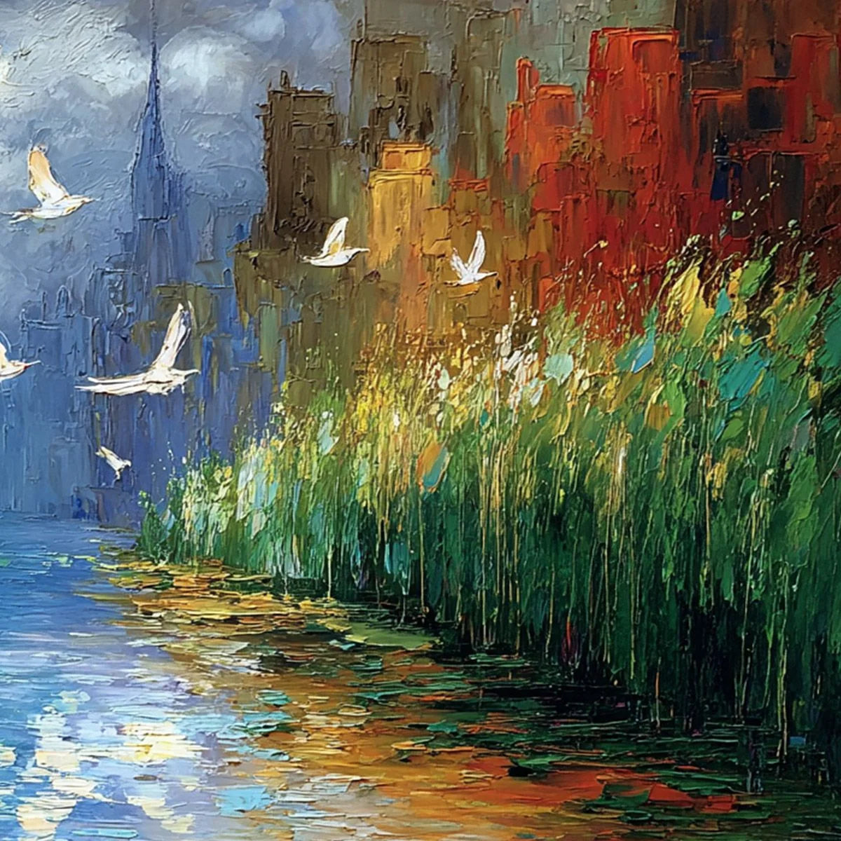 URBAN EXODUS: Colorful Abstract Cityscape Painting with Palette Knife Texture | rolled canvas, ready for custom framing