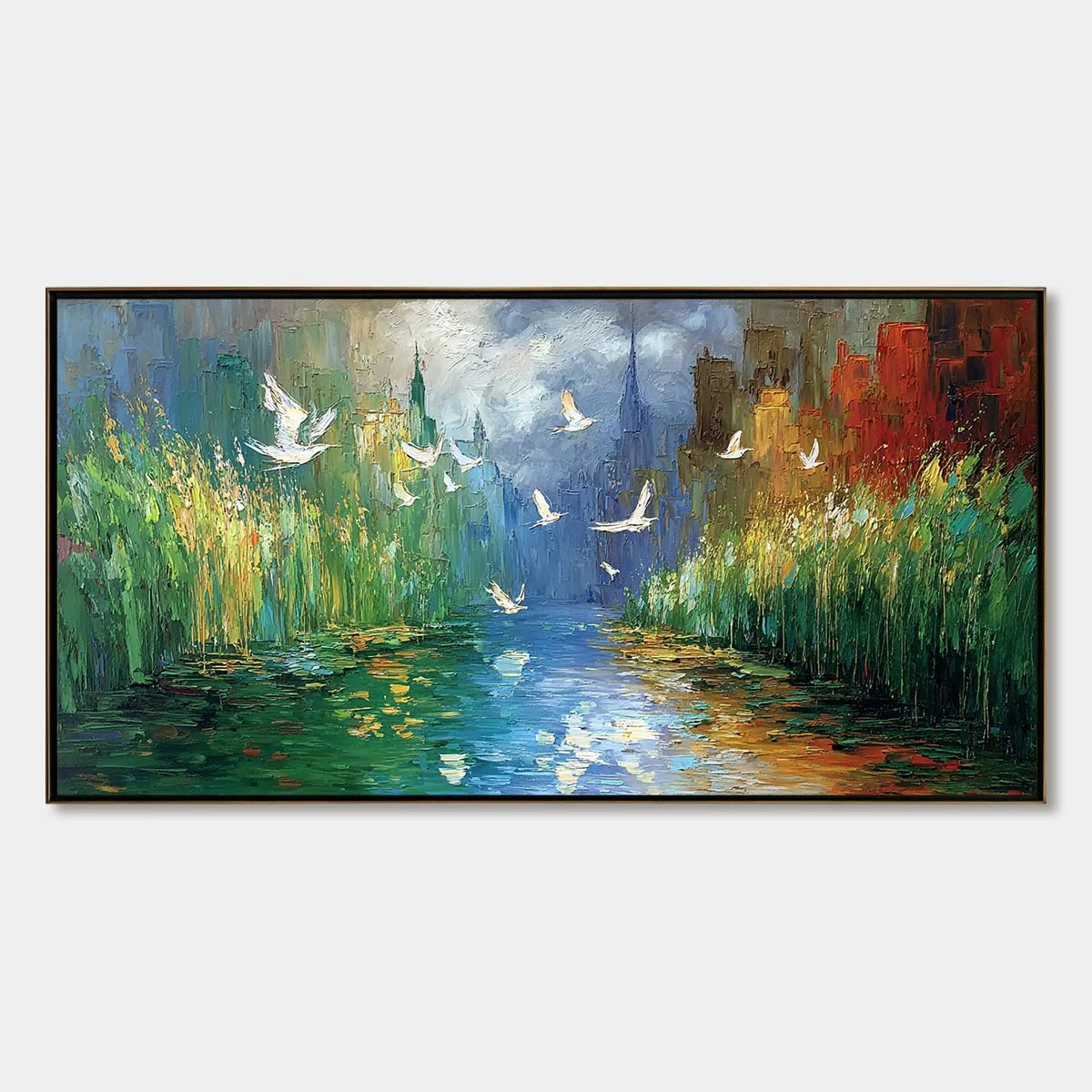 URBAN EXODUS: Colorful Abstract Cityscape Painting with Palette Knife Texture | hanging in living room, Abstract wall art