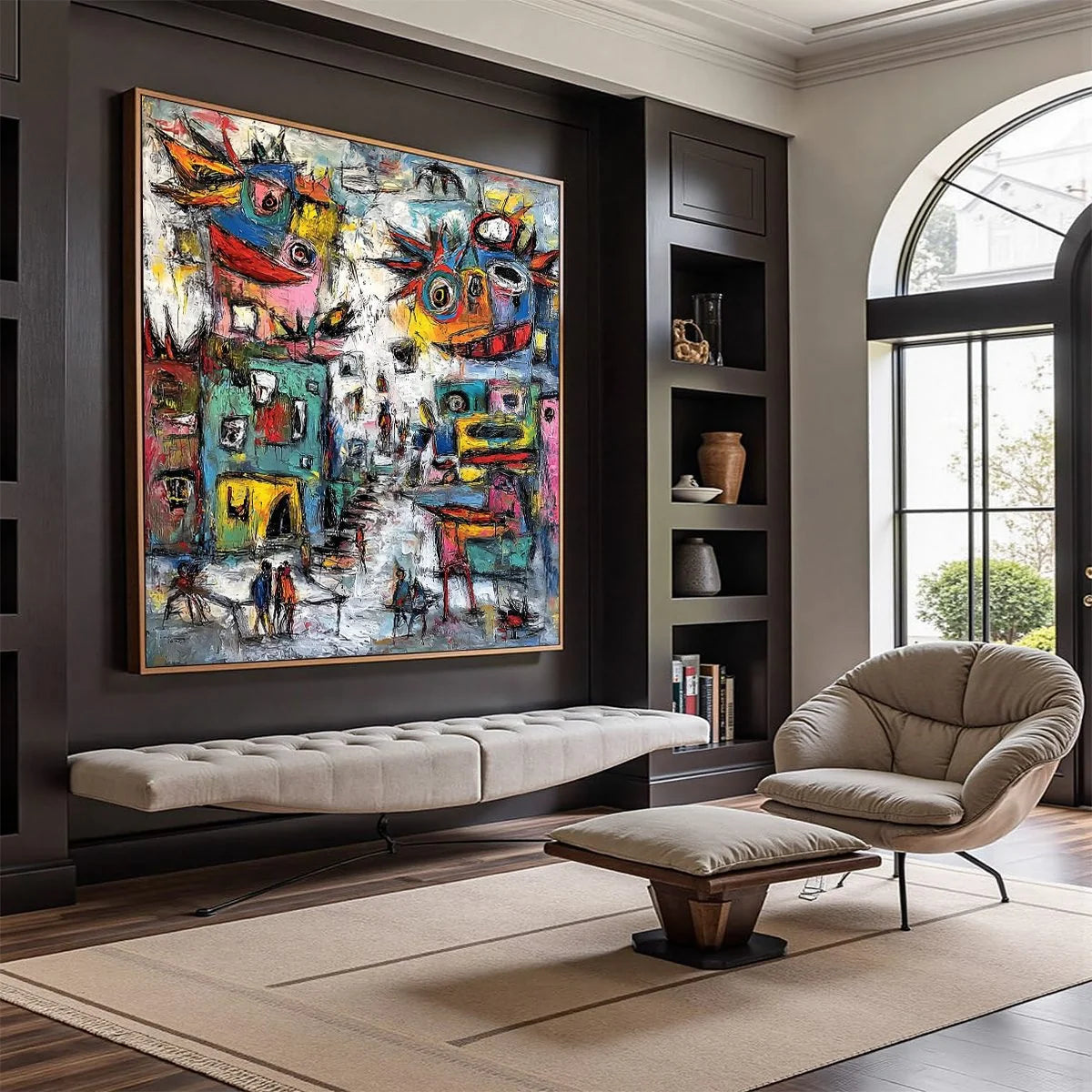URBAN FANTASIA: Vibrant and Textured Abstract Cityscape Painting | Abstract mood, soft natural light studio shot