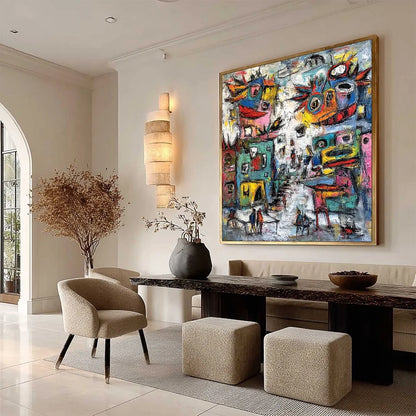 URBAN FANTASIA: Vibrant and Textured Abstract Cityscape Painting | multi-color palette, original oil on stretched canvas art