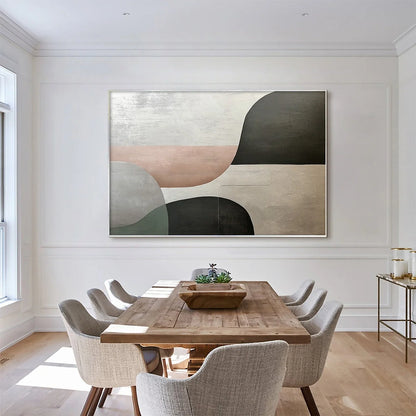 URBAN FORMS: Textured Minimalist Abstract Oil Painting | gold frame stretched on neutral wall