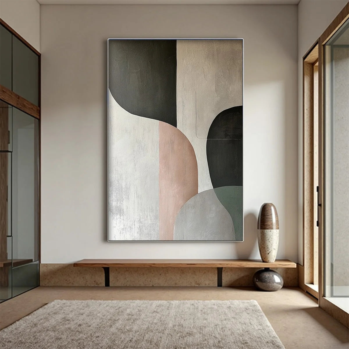 URBAN FORMS: Textured Minimalist Abstract Oil Painting | Minimalist mood, soft natural light studio shot
