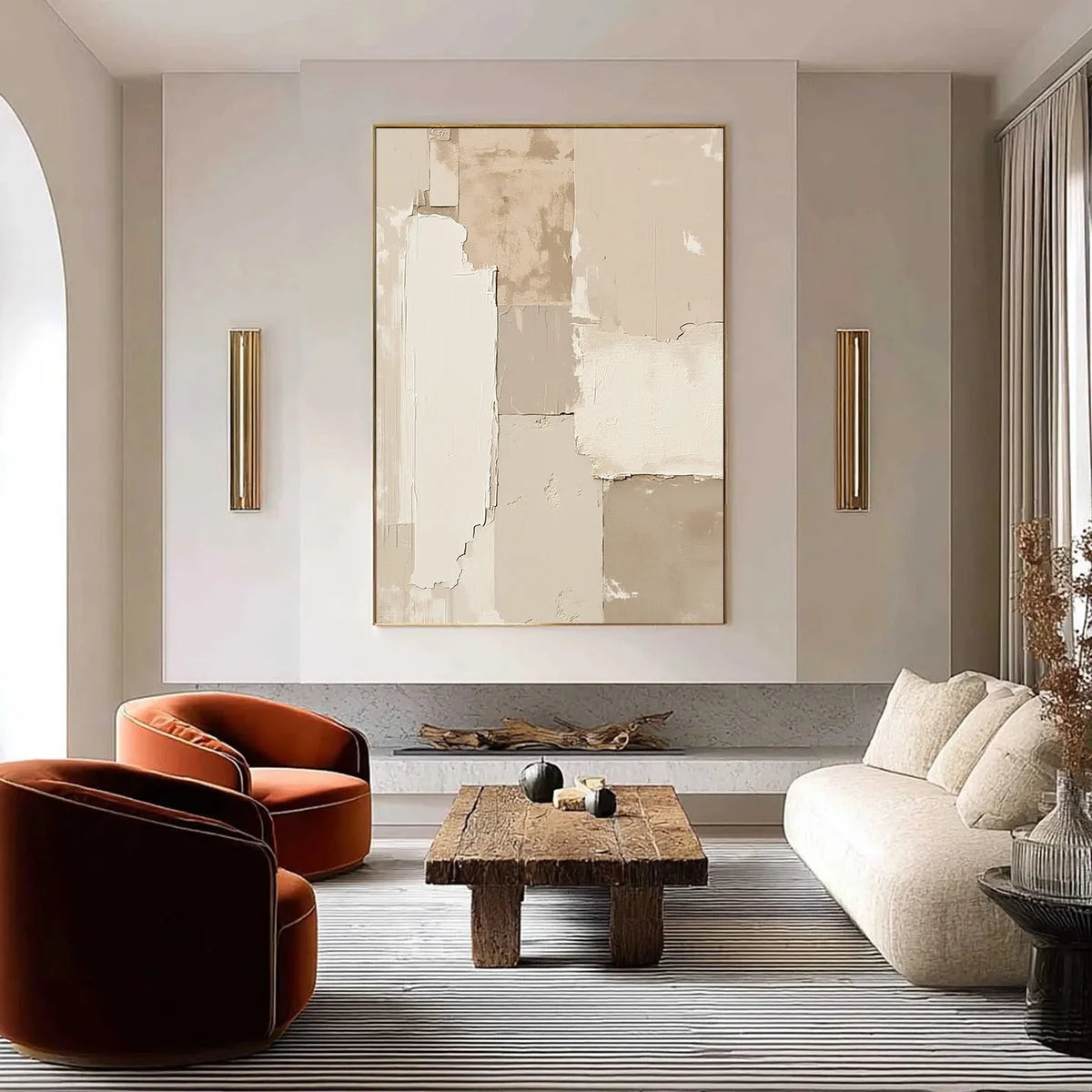 URBAN FOSSIL: Large Vertical Textured Minimalist Abstract Painting | Minimalist closeup, raised brushwork detail