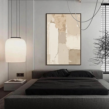 URBAN FOSSIL: Large Vertical Textured Minimalist Abstract Painting | gold frame stretched on neutral wall
