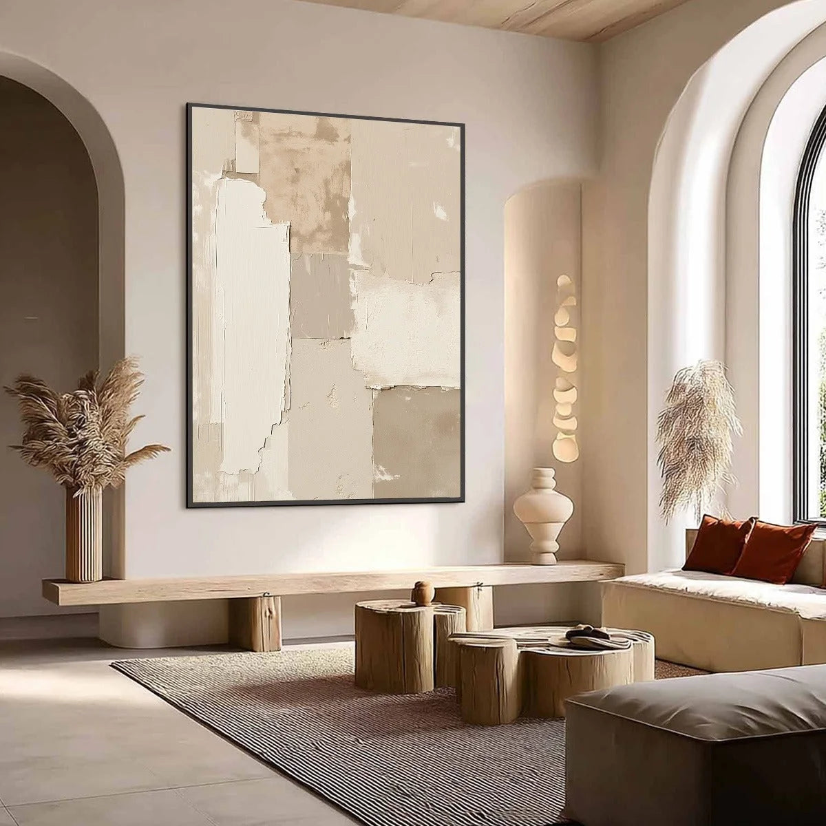 URBAN FOSSIL: Large Vertical Textured Minimalist Abstract Painting | Minimalist mood, soft natural light studio shot
