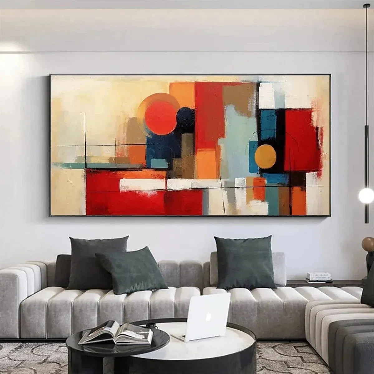 URBAN GEOMETRY: Minimalist Abstract Painting in Red and Gold | Minimalist closeup, raised brushwork detail