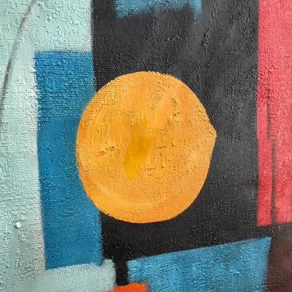 URBAN GEOMETRY: Minimalist Abstract Painting in Red and Gold | rectangular format, hand-painted canvas edge
