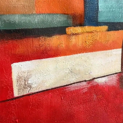 URBAN GEOMETRY: Minimalist Abstract Painting in Red and Gold | rolled canvas, ready for custom framing