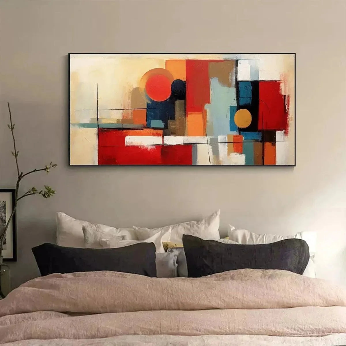 URBAN GEOMETRY: Minimalist Abstract Painting in Red and Gold | yellow palette, original oil on stretched canvas art