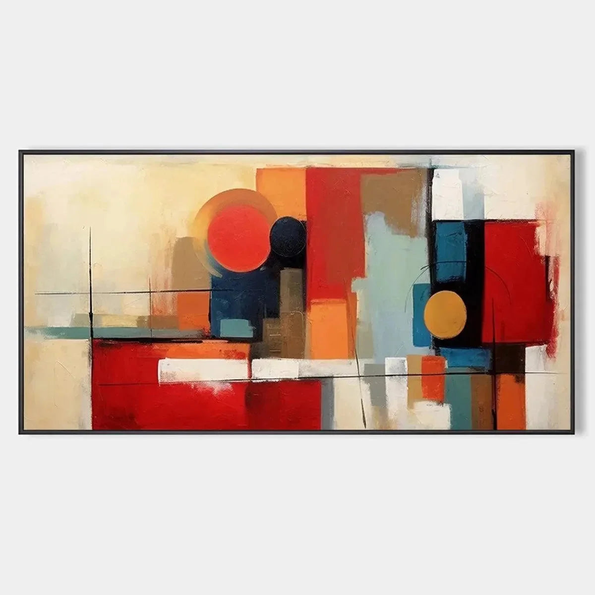 URBAN GEOMETRY: Minimalist Abstract Painting in Red and Gold | hanging in living room, Minimalist wall art