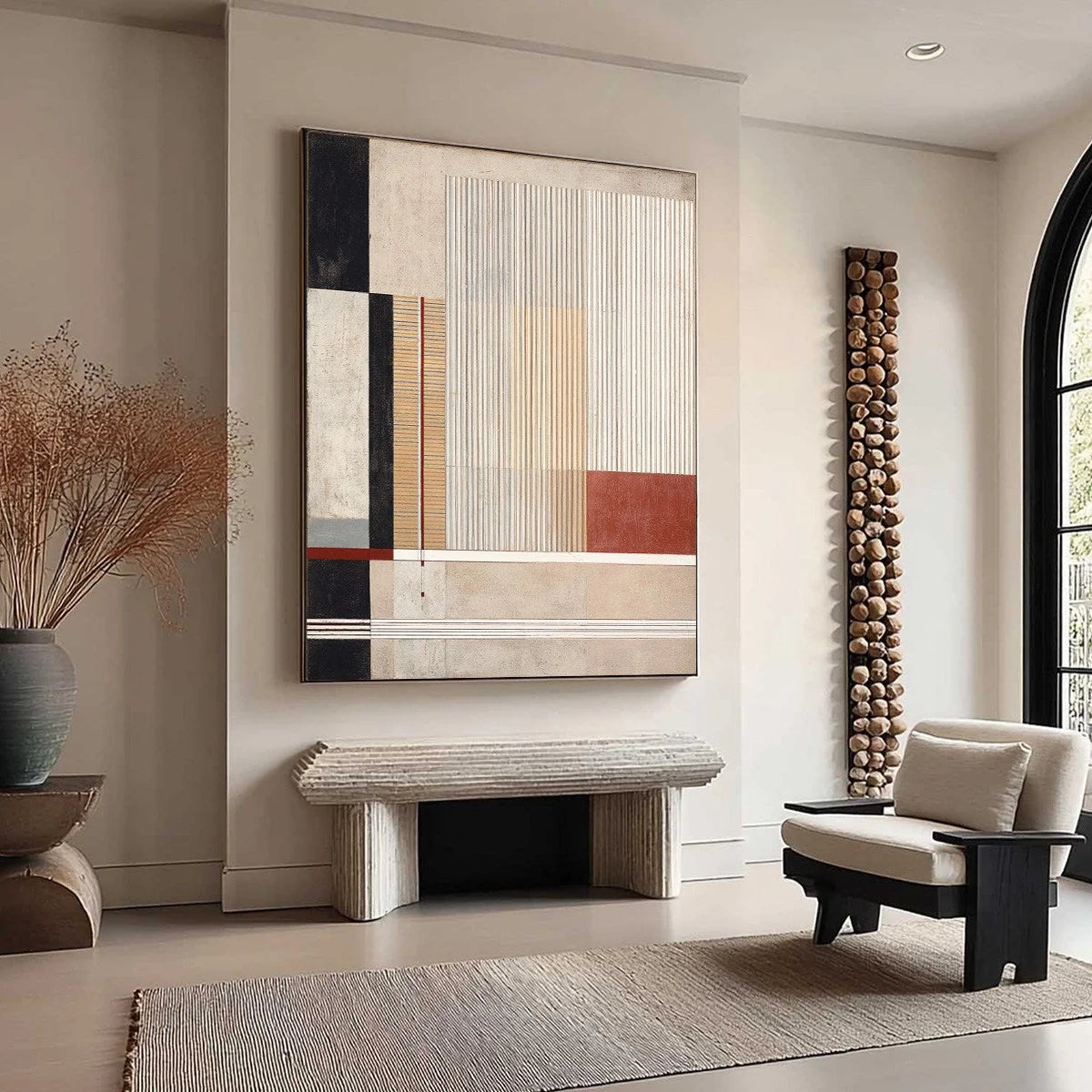 URBAN GRID: Modern Geometric Abstract Architectural Painting | Minimalist mood, soft natural light studio shot