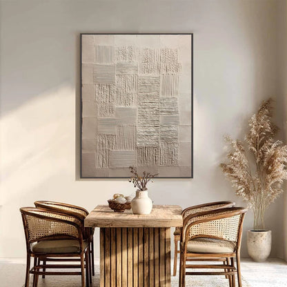 URBAN GRID: Textured Beige Minimalist Abstract Wabi Sabi Wall Art | Minimalist closeup, raised brushwork detail
