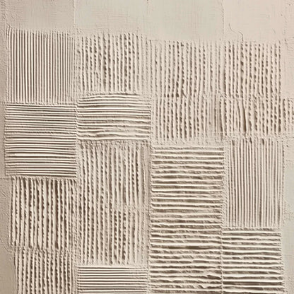 URBAN GRID: Textured Beige Minimalist Abstract Wabi Sabi Wall Art | rectangular format, hand-painted canvas edge
