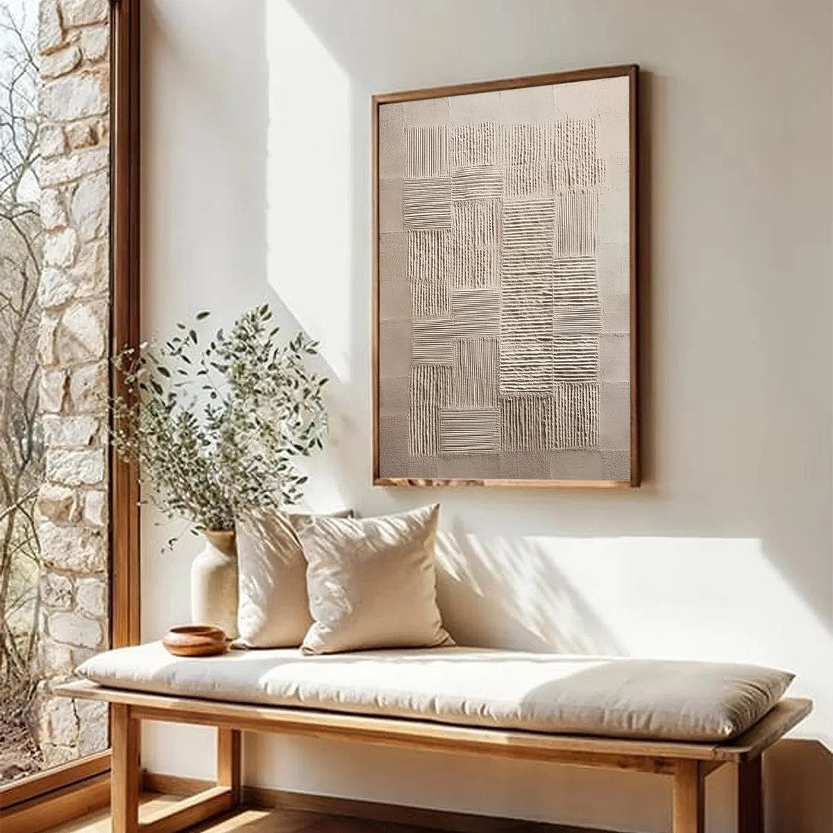 URBAN GRID: Textured Beige Minimalist Abstract Wabi Sabi Wall Art | beige palette, original oil on stretched canvas art
