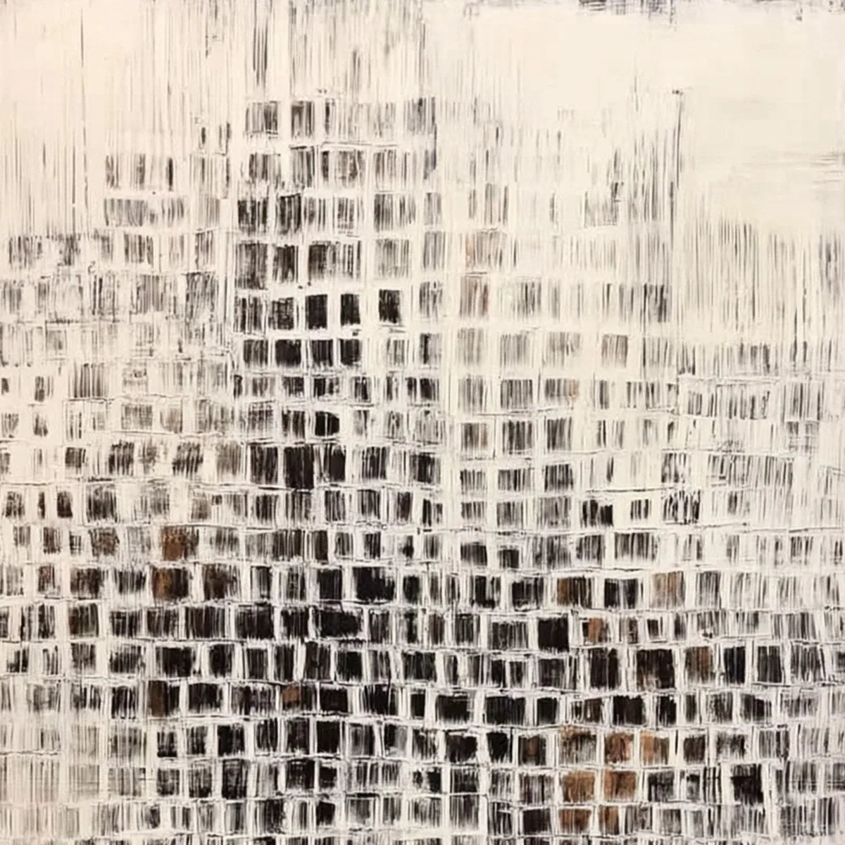 URBAN GRID: Textured Minimalist Abstract Painting for Modern Decor | rectangular format, hand-painted canvas edge