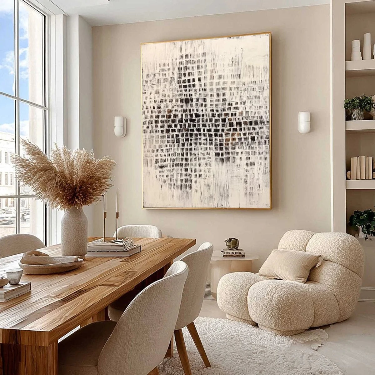 URBAN GRID: Textured Minimalist Abstract Painting for Modern Decor | Minimalist mood, soft natural light studio shot