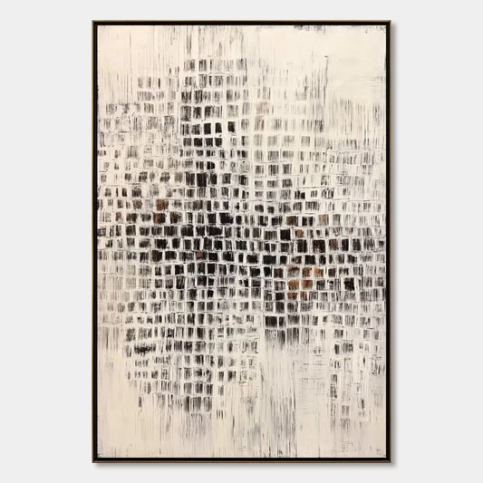 URBAN GRID: Textured Minimalist Abstract Painting for Modern Decor | hanging in living room, Minimalist wall art