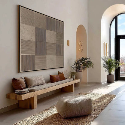 URBAN GRID: Textured Minimalist Abstract Painting in Neutral Tones | Minimalist mood, soft natural light studio shot