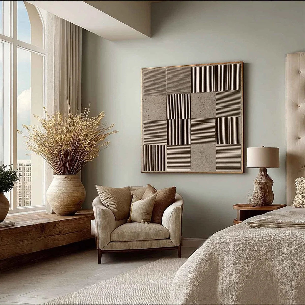 URBAN GRID: Textured Minimalist Abstract Painting in Neutral Tones | multi-color palette, original oil on stretched canvas art