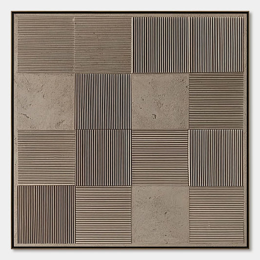 URBAN GRID: Textured Minimalist Abstract Painting in Neutral Tones | hanging in living room, Minimalist wall art