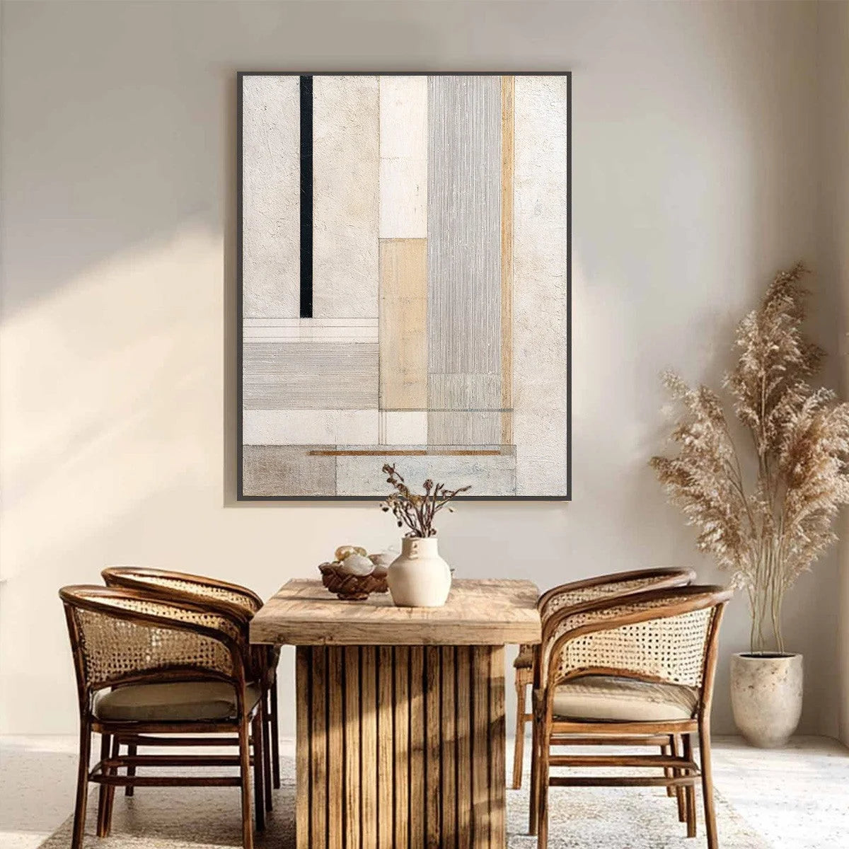 URBAN GRID: Textured Minimalist Architectural Abstract Painting | Minimalist closeup, raised brushwork detail