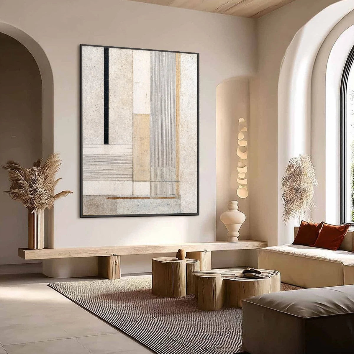 URBAN GRID: Textured Minimalist Architectural Abstract Painting | Minimalist mood, soft natural light studio shot