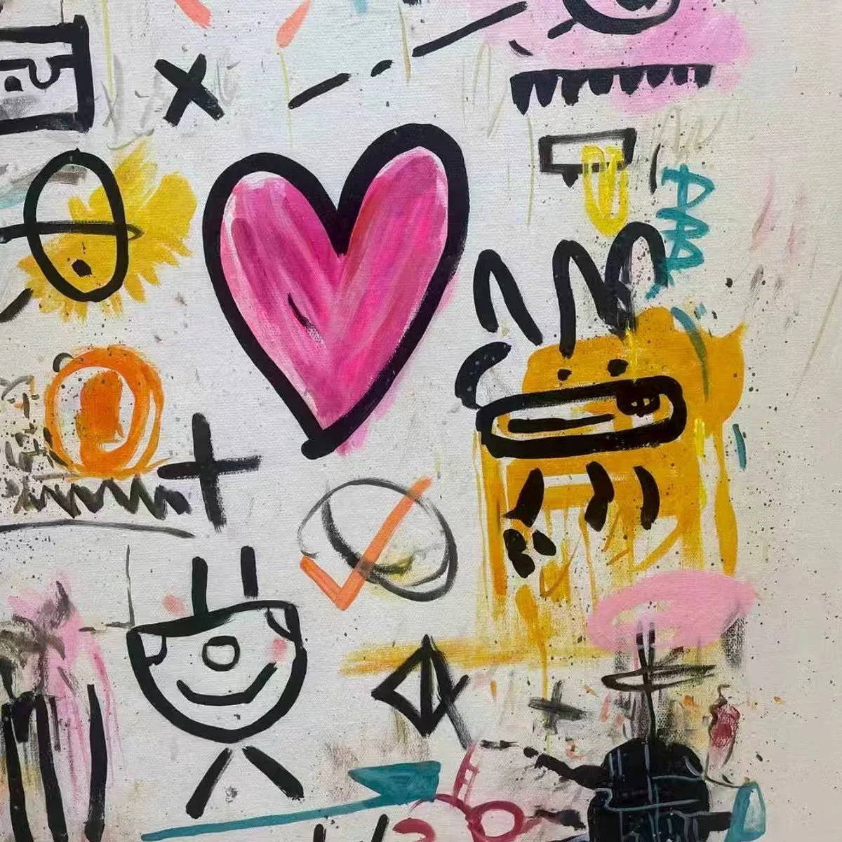 URBAN HEARTBEAT: Graffiti-Style Abstract Oil Painting | rectangular format, hand-painted canvas edge