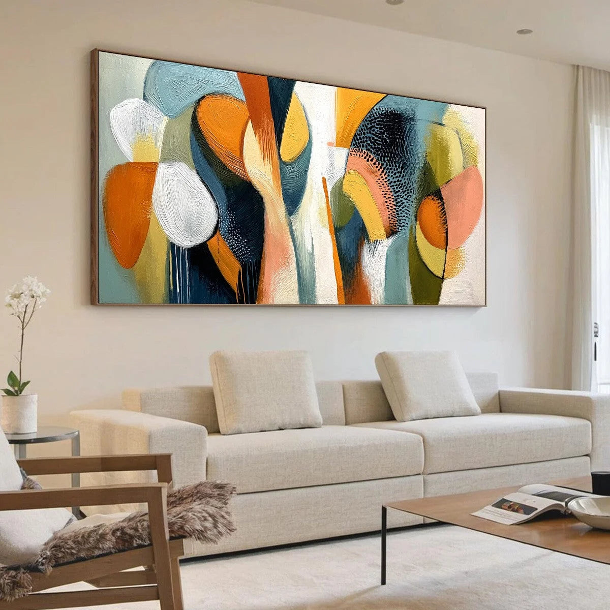 URBAN JUBILEE: Large Colorful Abstract Textured Oil Painting for Modern Decor | Abstract mood, soft natural light studio shot