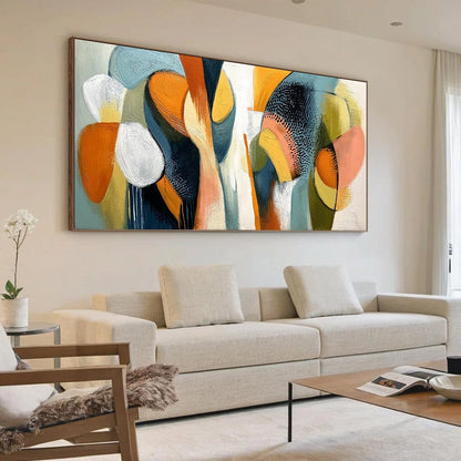 URBAN JUBILEE: Large Colorful Abstract Textured Oil Painting for Modern Decor | Abstract mood, soft natural light studio shot