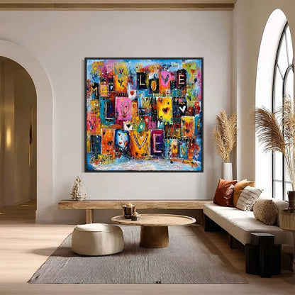 URBAN LOVE: Colorful Abstract Textured "Love" Word Art Painting | Abstract closeup, raised brushwork detail