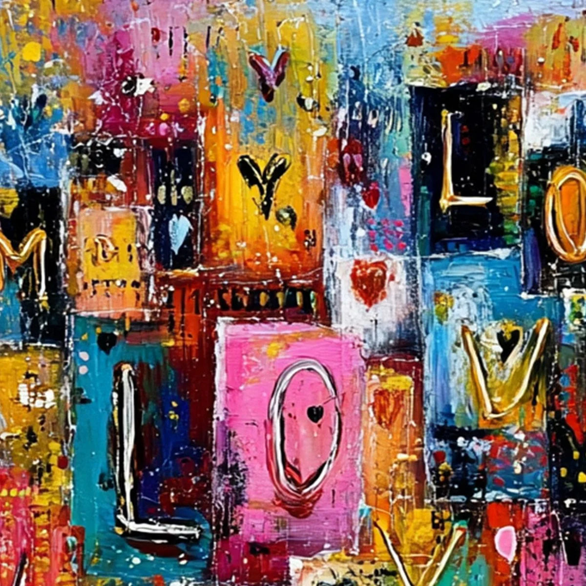 URBAN LOVE: Colorful Abstract Textured "Love" Word Art Painting | rolled canvas, ready for custom framing
