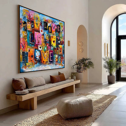 URBAN LOVE: Colorful Abstract Textured "Love" Word Art Painting | Abstract mood, soft natural light studio shot