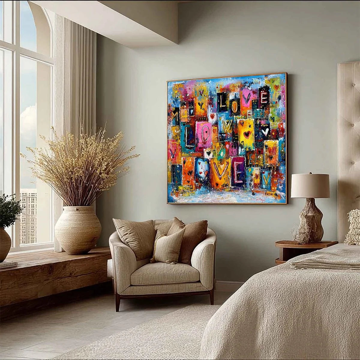 URBAN LOVE: Colorful Abstract Textured "Love" Word Art Painting | multi-color palette, original oil on stretched canvas art