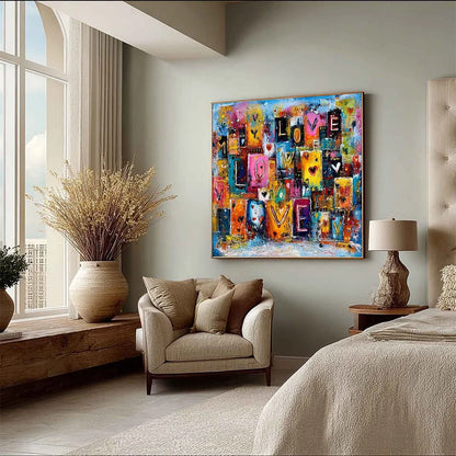 URBAN LOVE: Colorful Abstract Textured "Love" Word Art Painting | multi-color palette, original oil on stretched canvas art