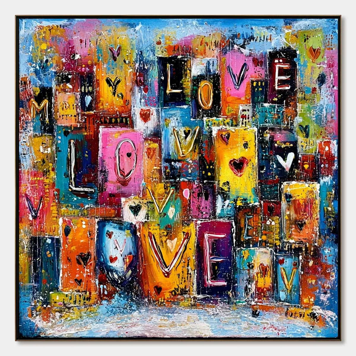 URBAN LOVE: Colorful Abstract Textured "Love" Word Art Painting | hanging in living room, Abstract wall art