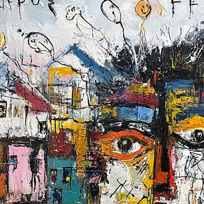 URBAN MINDSCAPE: Expressive Abstract Portrait Painting with Heavy Texture | rectangular format, hand-painted canvas edge