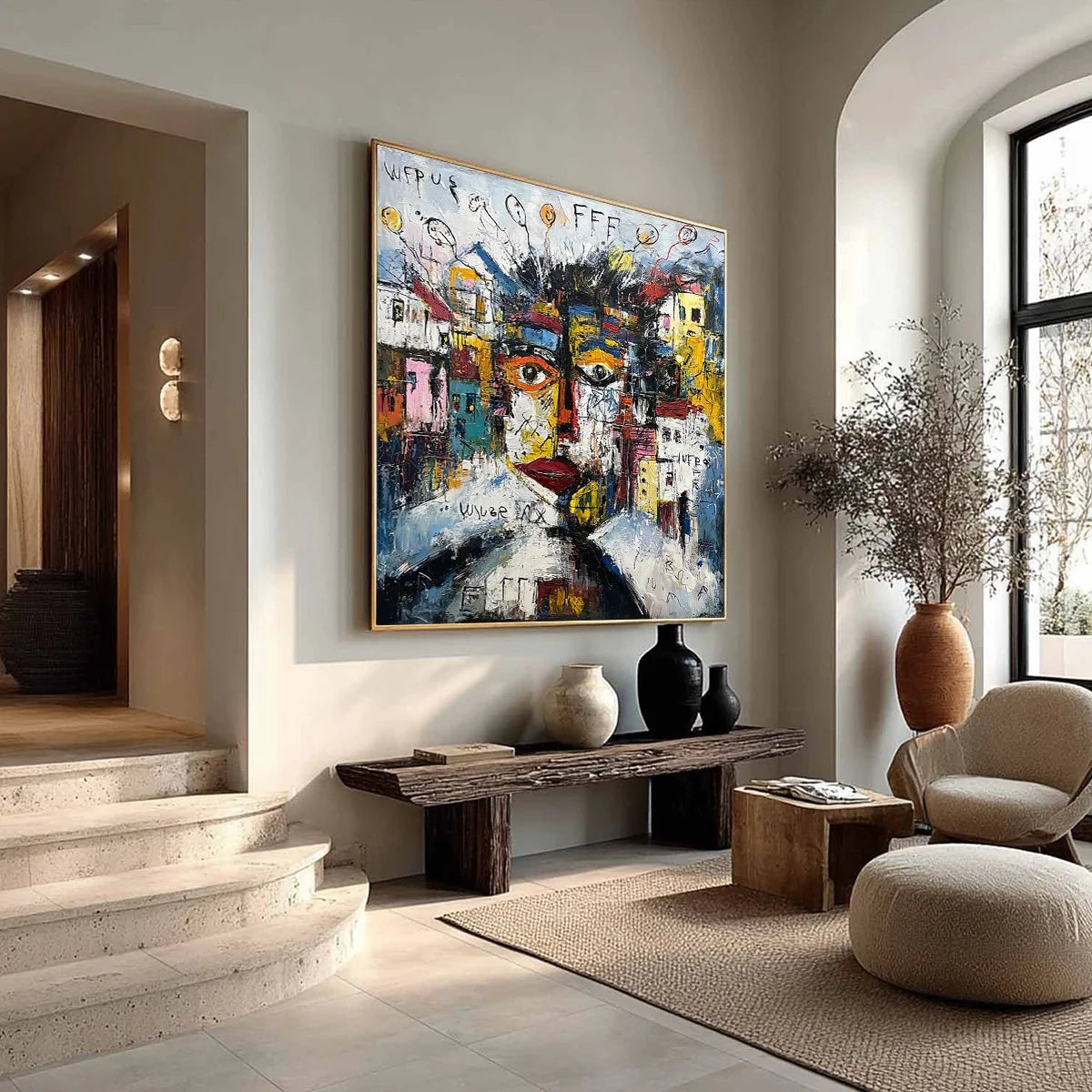 URBAN MINDSCAPE: Expressive Abstract Portrait Painting with Heavy Texture | multi-color palette, original oil on stretched canvas art