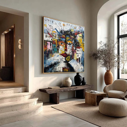 URBAN MINDSCAPE: Expressive Abstract Portrait Painting with Heavy Texture | multi-color palette, original oil on stretched canvas art
