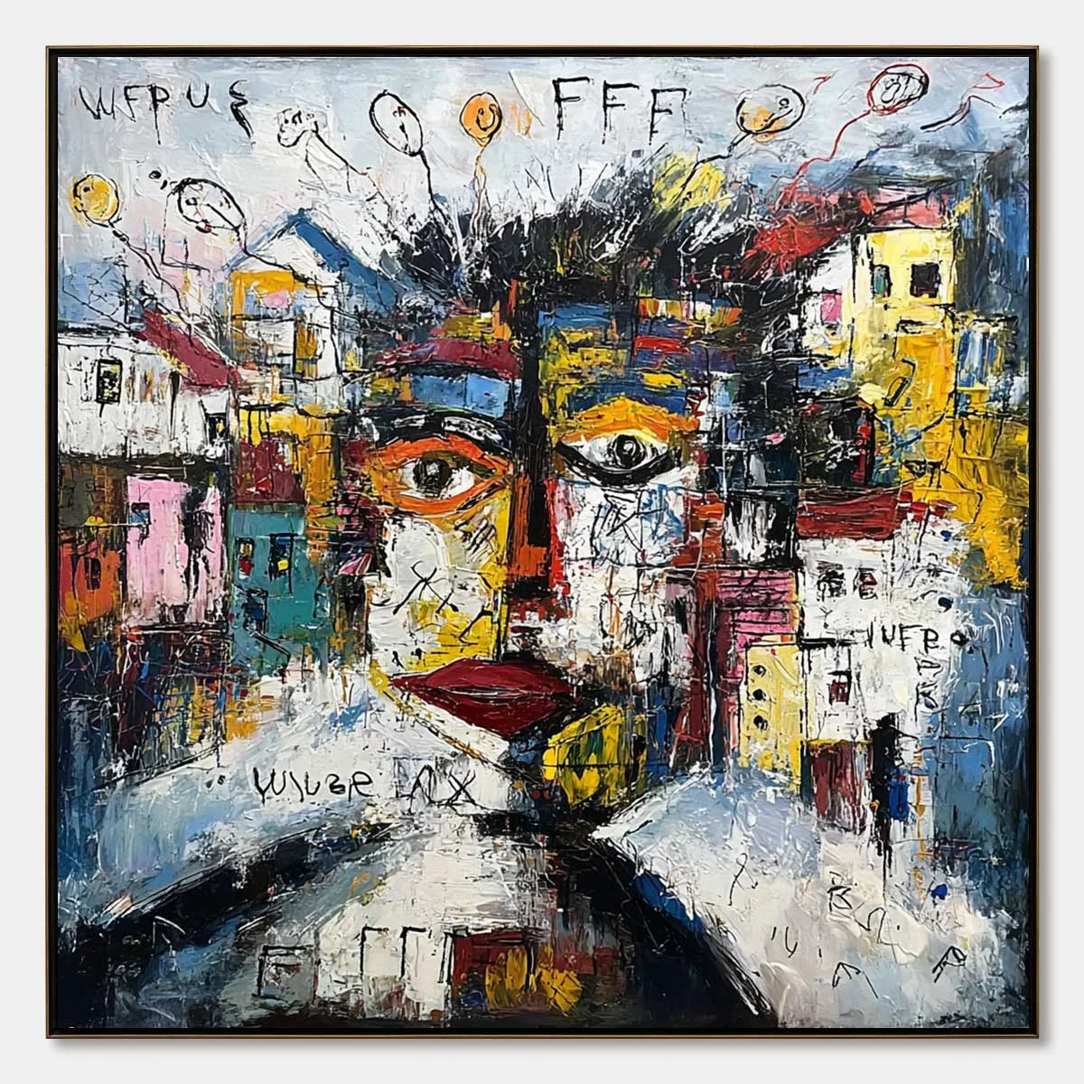 URBAN MINDSCAPE: Expressive Abstract Portrait Painting with Heavy Texture | hanging in living room, Abstract wall art