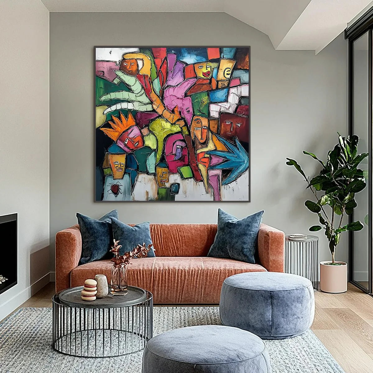 URBAN MOSAIC: Colorful Abstract Figurative Crowd Painting | Figurative closeup, raised brushwork detail