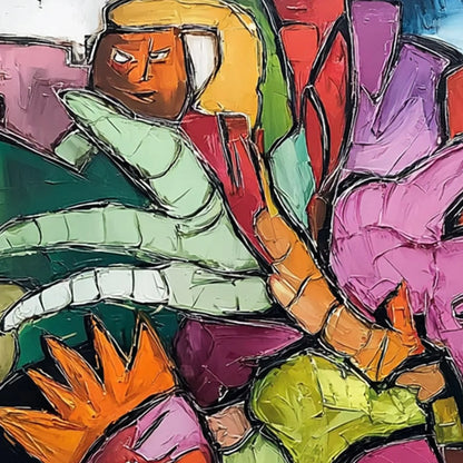 URBAN MOSAIC: Colorful Abstract Figurative Crowd Painting | rectangular format, hand-painted canvas edge