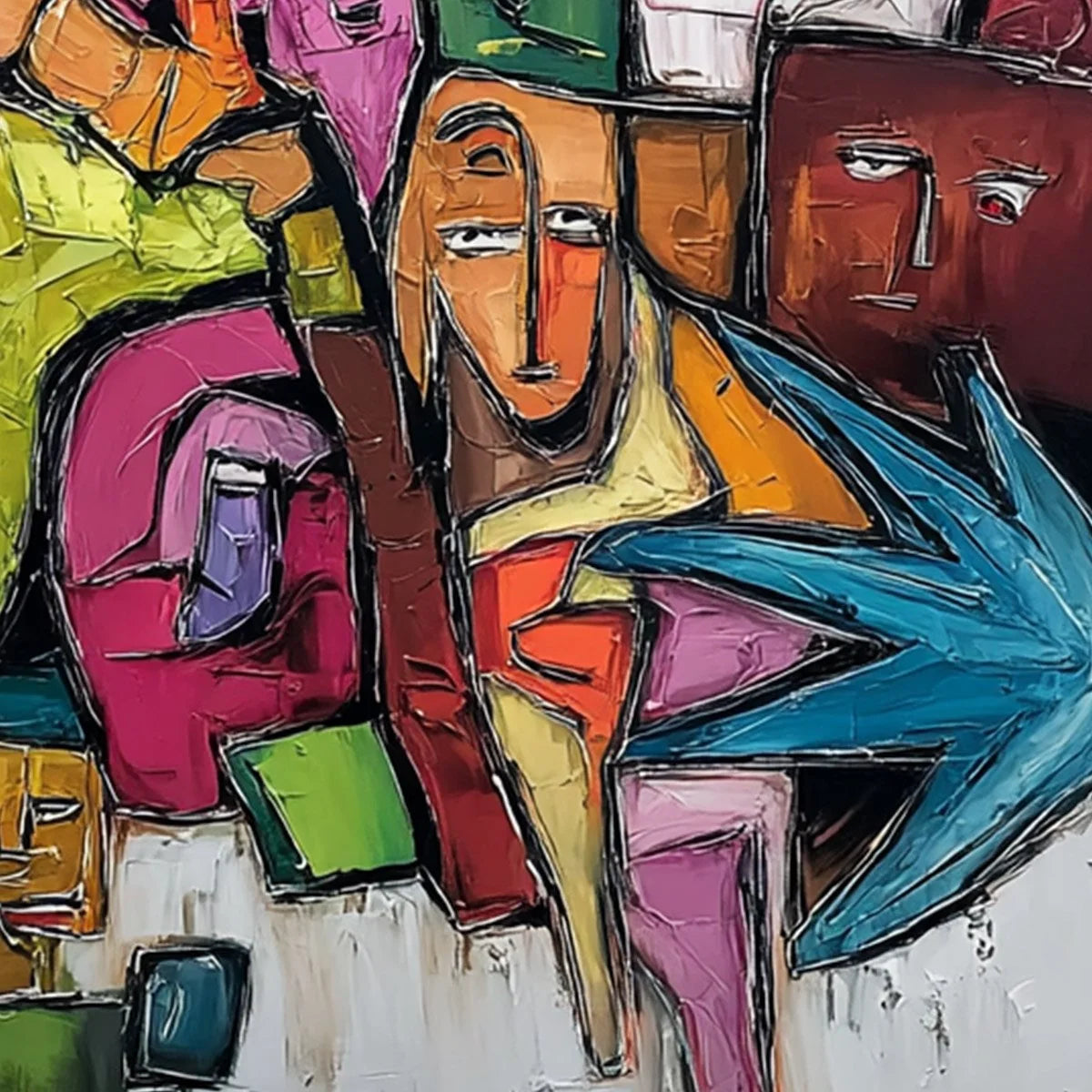 URBAN MOSAIC: Colorful Abstract Figurative Crowd Painting | rolled canvas, ready for custom framing