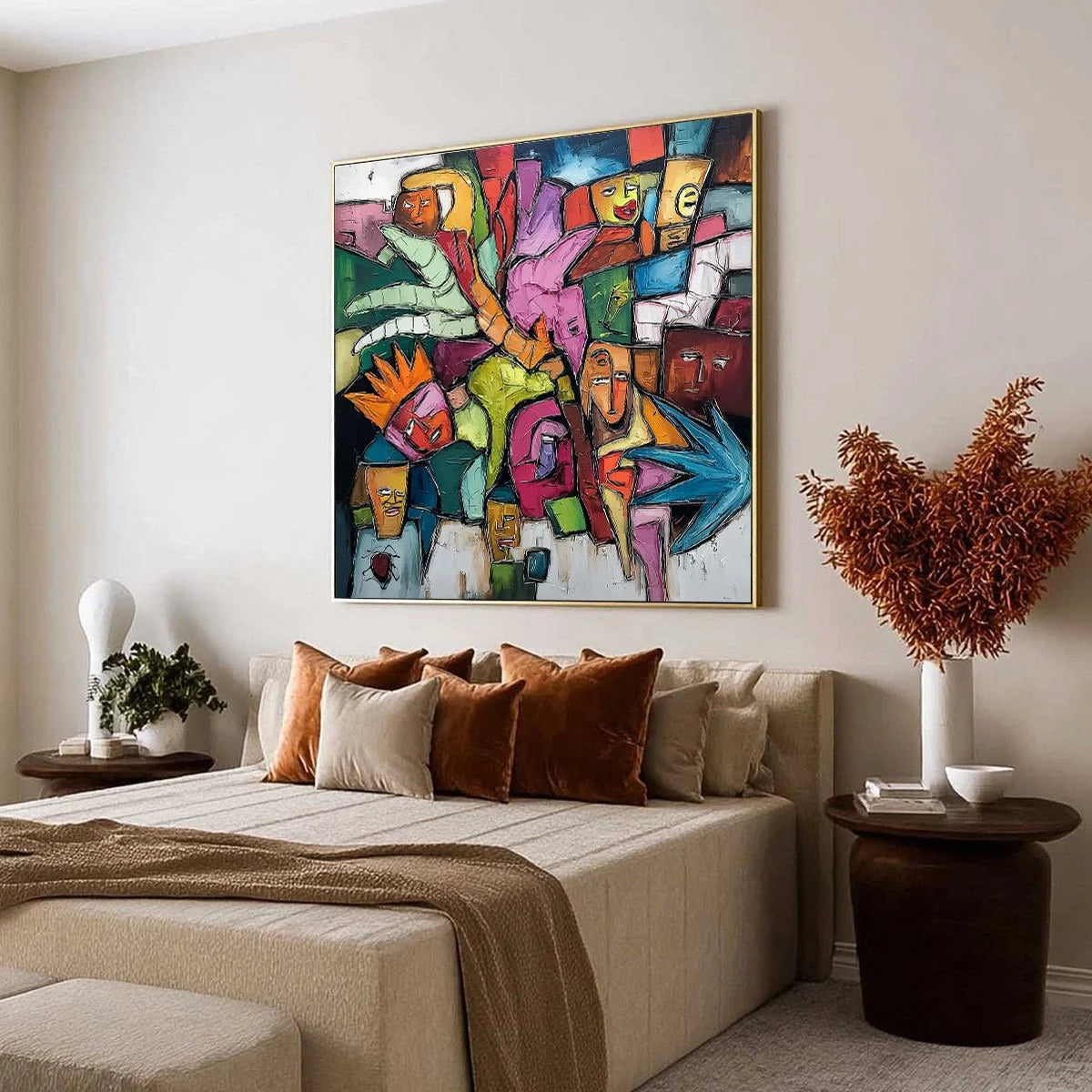 URBAN MOSAIC: Colorful Abstract Figurative Crowd Painting | Figurative mood, soft natural light studio shot