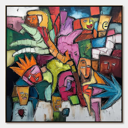 URBAN MOSAIC: Colorful Abstract Figurative Crowd Painting | hanging in living room, Figurative wall art
