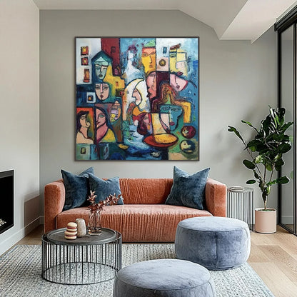 URBAN MOSAIC: Colorful Abstract Figurative Impasto Painting | Figurative closeup, raised brushwork detail