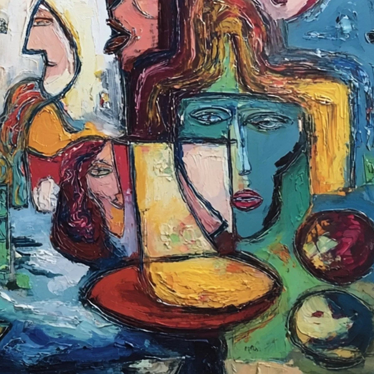 URBAN MOSAIC: Colorful Abstract Figurative Impasto Painting | rolled canvas, ready for custom framing