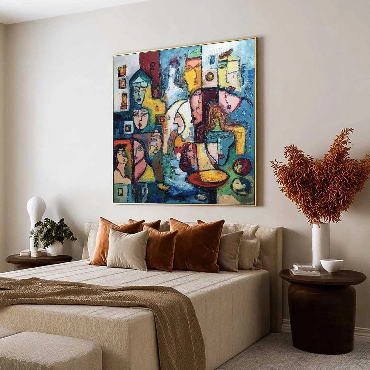 URBAN MOSAIC: Colorful Abstract Figurative Impasto Painting | Figurative mood, soft natural light studio shot