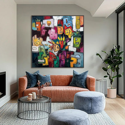 URBAN MOSAIC: Colorful Abstract People Painting with Heavy Texture | Abstract closeup, raised brushwork detail