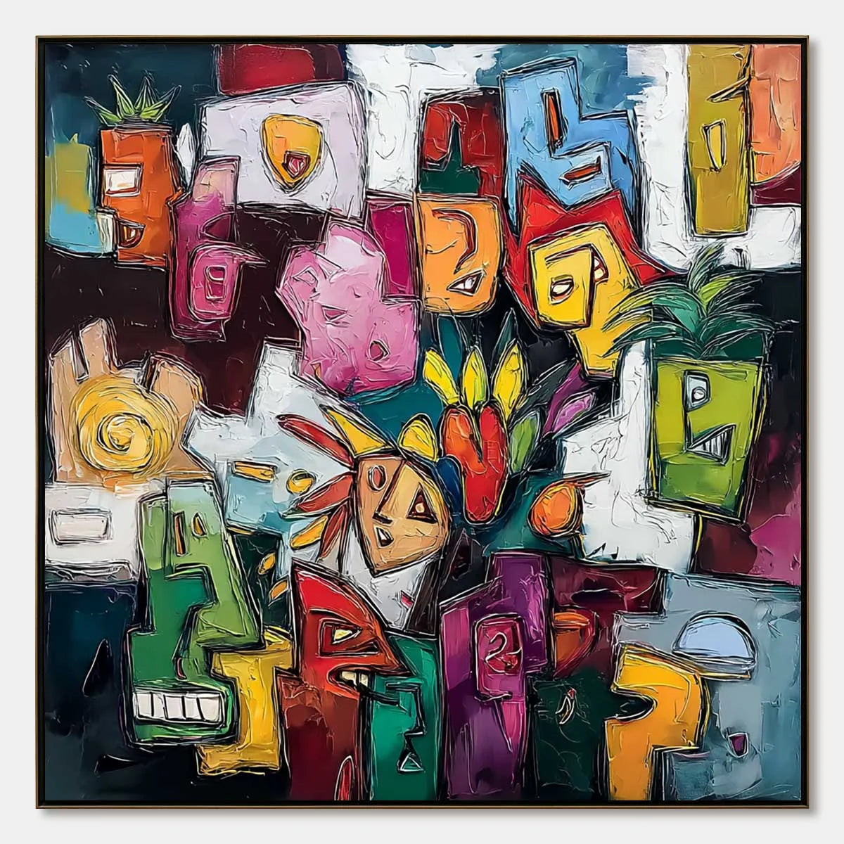 URBAN MOSAIC: Colorful Abstract People Painting with Heavy Texture | hanging in living room, Abstract wall art