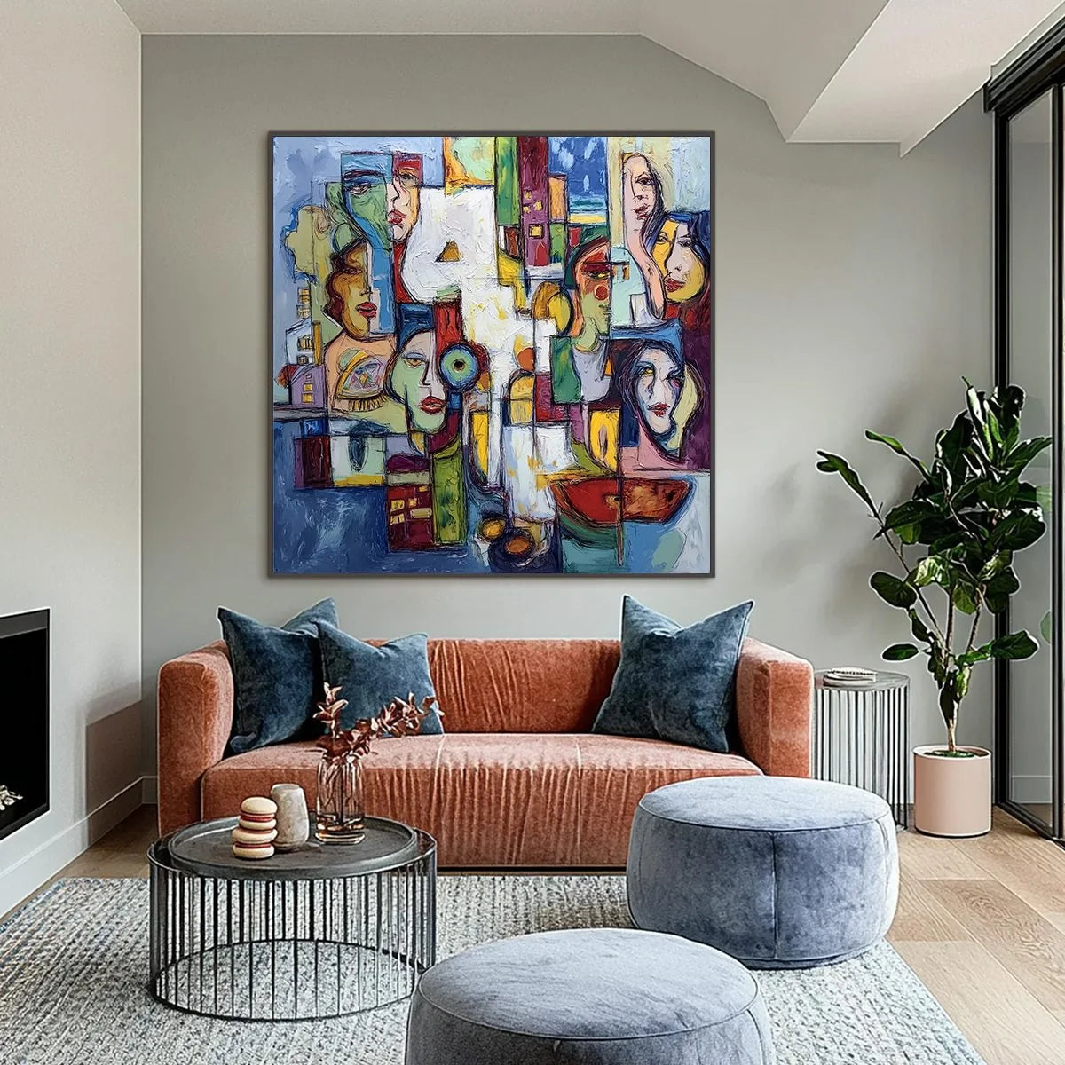 URBAN MOSAIC: Large Square Abstract Figurative Wall Art | Figurative closeup, raised brushwork detail